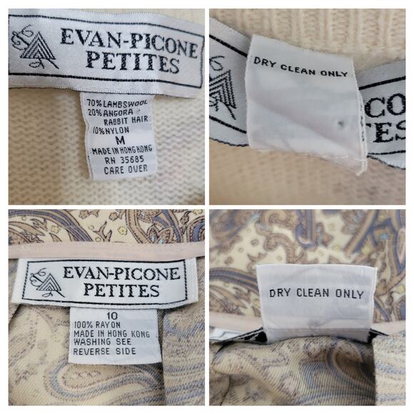VTG Evan-Picone Petites Lambswool Angora Rabbit Paisley Cardigan Skirt 2pc Set☆M - Picture 10 of 14